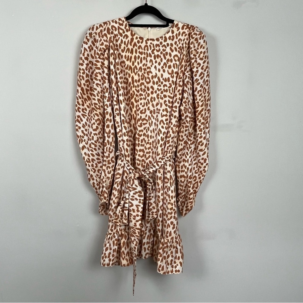 ULLA JOHNSON ROSARIO SILK LEOPARD PRINT MINI DRESS WITH PUFF SLEEVES SIZE 4 - Picture 12 of 16